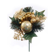 Gold Glittered Wreath Pick With Holly, Pine, A Package, Balls, Cyprus and Nuts (Lot of 12 Picks) SALE ITEM